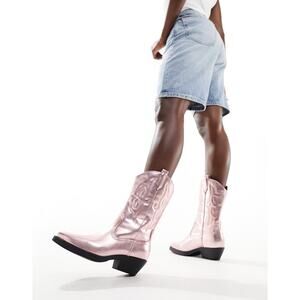 ONLY Heeled Western Boot in Metallic Pink EUR 37 US 6.5-7 Metallic Pink NWT